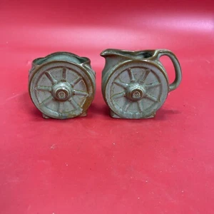 Frankoma pottery wagon wheel creamer & Toothpick Holder MCM Vintage Desert Sand - Picture 1 of 9