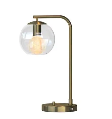 Hampton Bay Frazier 21.5 in. Antique Brass Table Lamp with USB Port - Image 1 of 4
