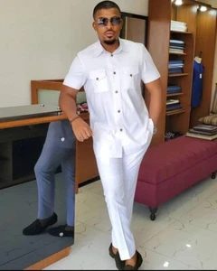 Camisa y pantalones caftán totalmente blancos para hombre ropa africana ropa de moda africana - Imagen 1 de 3