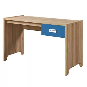 Computer Desk Storage Drawer Oak Effect Blue Home Office Furniture Workstation - Picture 1 of 7