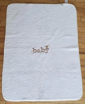 Carters Satin Trim Fleece Baby Blanket Teddy Bear Soft Cozy Embroidered Beige - Image 1 of 4