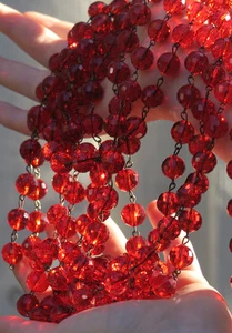 1FT Scarlet Red glass beads prism chain strand part dark brass for chandelier - Picture 1 of 12