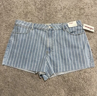 Pantalones Cortos Mujer Wrangler Azul Denim Rayas Vintage Tiro Alto 3" Corte 18/34 Nuevos con Etiquetas Foto 1 de 4