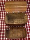Wicker Vintage Picnic Basket Double Handles Wood Woven + Extra Storage Shelf