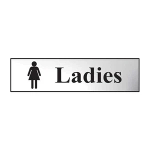 Ladies Toilet Sign Self-Adhesive PVC Chrome Effect 200mm x 50mm - Picture 1 of 2