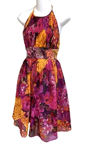 Aidan Mattox % Silk Chiffon Floral Print Dress Halter ~Sz 2~Beautiful - Picture 1 of 8