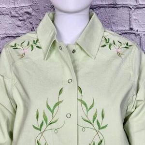 Victor Costa Occassion Green Denim Embroidered Shirt Jacket  Women's Small NWT - Picture 1 of 11