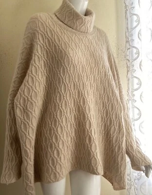 Eskandar O/S Natural Beige MONK 30”Lattice  TURTLENECK 100% Cashmere Sweater Lux - Изображение 1 из 4
