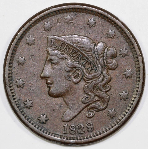 1838 1c N-5 Matron Head Large Cent Cover