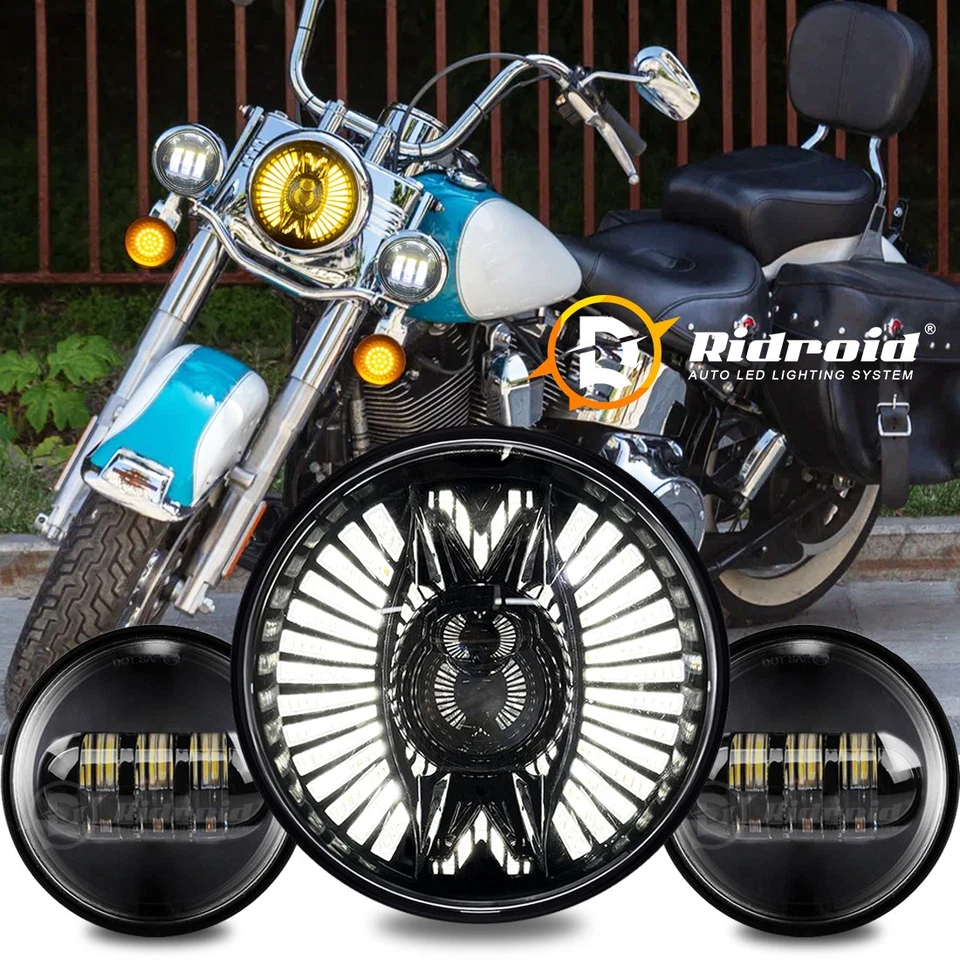 Combo de faros LED DRL de 7" con giro + luz antiniebla de 4,5" para Harley Davidson Heritage Foto 1 de 4