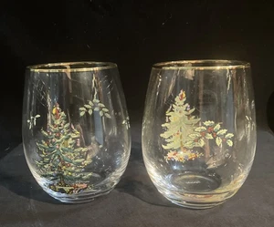 2 Spode Christmas Tree stiellose Weingläser Goldrand TOP - Bild 1 von 7