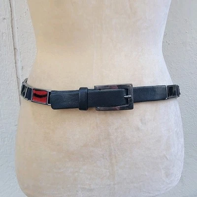 Suzi Roher animal print stretch belt leather metal multicolored sz medium  - Image 1 of 4