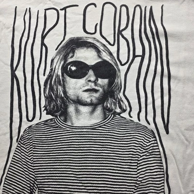 Kurt Cobain 图形带 T 恤 Gildan 男式 L 白色条纹肖像垃圾桶 — 第 1/4 张图片