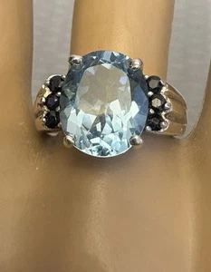 Anillo Chateau d'Argent plata esterlina 4ct topacio azul detalles zafiro C^A talla 8 - Imagen 1 de 16