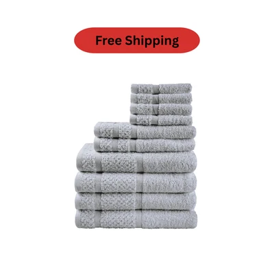 Juego de toallas Mainstays de 10 piezas con suavidad y durabilidad mejoradas, gris Foto 1 de 4