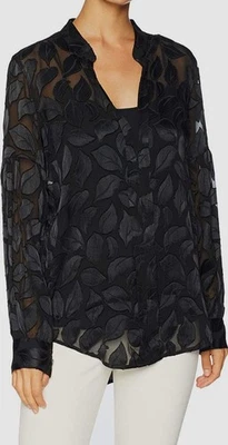 Blusa Top Equipment Para Mujer Negra Cuello en V Manga Larga Mezcla Seda Talla M Foto 1 de 3