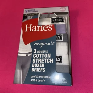 HANES 3 PACK WOMENS’ ULTIMATE COTTON STRETCH BOXER BRIEFS / SIZE 6 / M /$27 - Picture 1 of 5