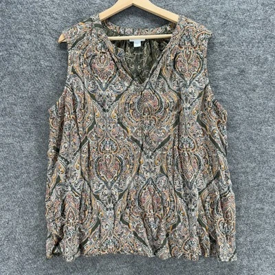 Blusa Liz Claiborne Mujer 1X Plus Gris Geométrica Cuello en V Sin Mangas Correa Ancha Foto 1 de 4