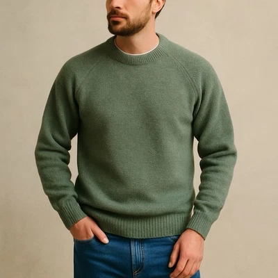 VTG JCPenny Men’s Shetland Wool Crewneck Sweater Green Full Fashioned Medium - Image 1 of 4