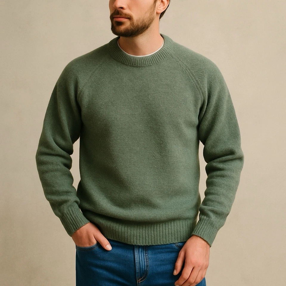 VTG JCPenny Men’s Shetland Wool Crewneck Sweater Green Full Fashioned Medium - Image 1 of 4