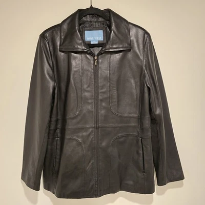 Y2K 复古 Nine West 皮革夹克大号女式黑色时尚摩托经典 90 年代  — 第 1/4 张图片