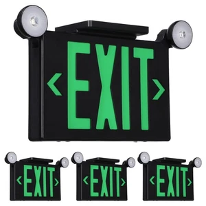 4 Pack Green LED Exit Sign Emergency Lights, Two Adjustable Head, Black - Picture 1 of 7