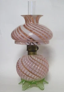 Antique Glass Pink, White, & Vaseline Footed Miniature Oil Lamp Mint & Rarest - Picture 1 of 24