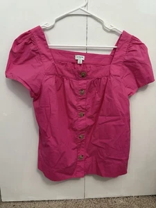 J. Crew Damen Hot Pink Kurzarm Weiter Ausschnitt Bluse Geknöpft Top Größe Small - Bild 1 von 3