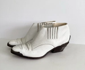 Vintage 80s 1980s Zodiac Cowboy Sz 7 White Shoe Booties Boots Plated Heel Tip - Picture 1 of 9