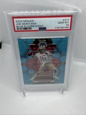Panini Mosaic Joe Montana #217 2023 azul fluorescente mosaico Prizm/15 PSA 10 Foto 1 de 3