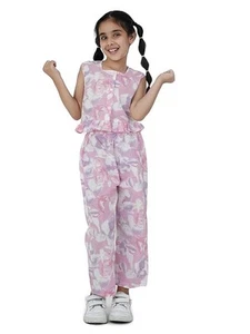 Bollywood Style Co-Ords For Girls Cotton Sleeveless Floral Printed Top Bottom - Picture 1 of 17