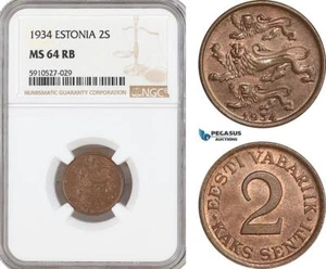 AF885, Estonia, 2 Senti 1934, NGC MS64RB - Picture 1 of 1
