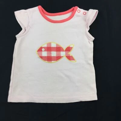 Girls size 00, Mothercare, pink soft cotton t-shirt / top, fish, GUC - image 1 of 4