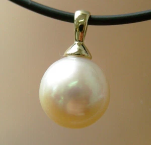 10.4mm WHITE SOUTH SEA PEARL 100% UNTREATED+18ct SOLID YG PENDANT+CERT AVAILABLE - Picture 1 of 1