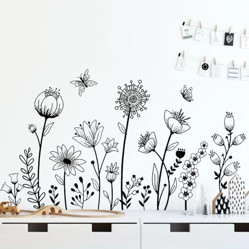 Black Flower Wall Decals Peel and Stick Simple Boho Flower Wall 03-black Flower - Image 1 of 4
