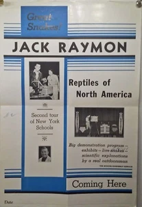 C-1940 Póster JACK RAMON REPTILES de AMÉRICA DEL NORTE Tour Escuelas de Nueva York SERPIENTES - Imagen 1 de 1
