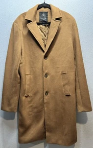 Mens Big & Tall Mid-Weight Tan Woven Peak Lapel Long Coat Shaquille ONeal LT - Picture 1 of 15