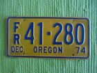 1974 Oregon License Plate 74 OR Tag FR 41-280