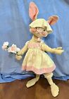 Vintage 1971 Large 36” Annalee Mobilitee Doll Easter Bunny Rabbit Pink Dress