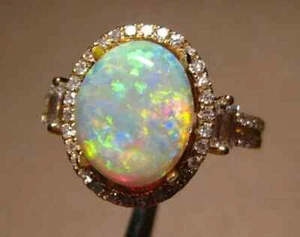 14K Yellow Gold Plated 2.8Ct Oval Cut Lab Created Fire Opal Women's Wedding Ring - Picture 1 of 5