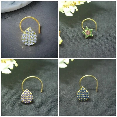 Anillo de nariz de diamantes florales indios enchapado en oro de 18 quilates para mujer joyería de moda Foto 1 de 4