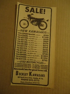 Kawasaki viele Modelle Motorrad 1976 Zeitungsanzeige - Bild 1 von 1