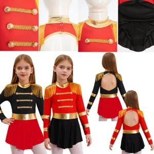 Kids Girls Jumpsuit Long Sleeve Leotard Tutu Bodysuit Skirts Steampunk Circus - Picture 1 of 35