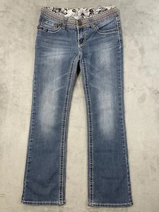 Adiktd Jeans Womens 27 Blue Medium Wash Low Rise Bootcut Embroidered - Picture 1 of 12