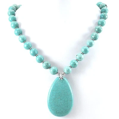 Mujer Joyería Azul Magnesita Turquesa Colgante Palanca Declaración Collar 18.5" Foto 1 de 2