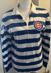 Levi’s MLB Chicago Cubs Blue & White Striped Rugby Polo Shirt Women's Size Large - Picture 1 of 2
