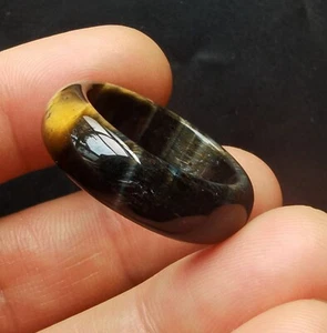 natural yellow blue tiger eye stone band width Ring,bridesmaid,woman,man jewelry - Picture 1 of 12