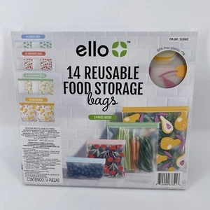 Ello Plastic Reusable Food Storage BPA-Free Bags 14 Pack - New - Picture 1 of 6