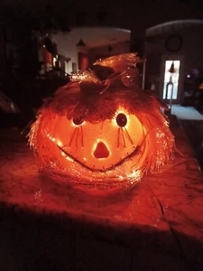 VINTAGE FASEROPTIK HALLOWEEN Herbst PUMPKIN LICHT JACK O LATERNE SCHEUCHENKRÄHENKOPF - Bild 1 von 5