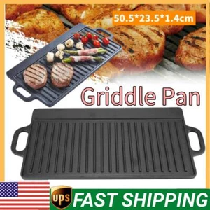 Large Cast Iron Reversible Non Stick Griddle Plate BBQ&Hob Grill Pan Double Side - Picture 1 of 12